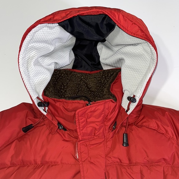 GAP Red Puffer Down MultiCompartment Zip-Up Coat Removable Hood Jacket Unisex A9 - Picture 5 of 16